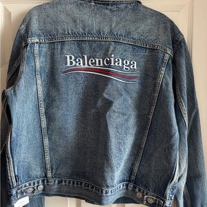 Men’s Balenciaga Blue Denim Jacket with Embroidered Logo